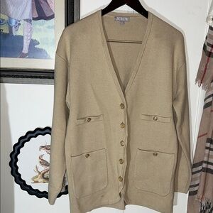 J. Crew Women's Tan Cardigan with Gold Accents. Pure Class